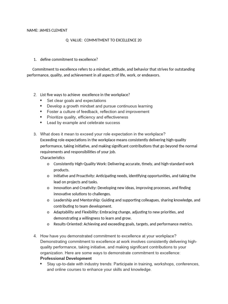 Commitment to Excellence in the Workplace | PDF | Goal | Mindset