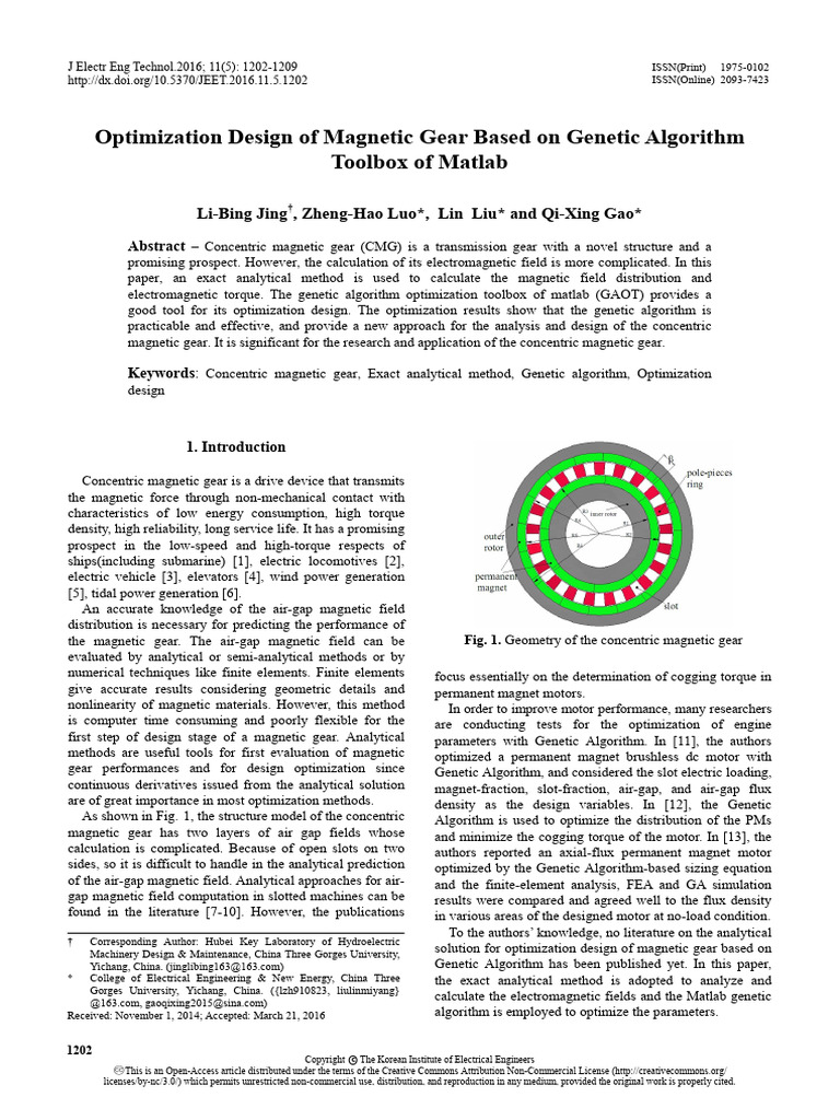 Optimization Design of Magnetic Gear Based On Genetic Algorithm Toolbox ...