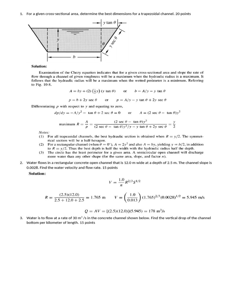 Trapezoidal and Rectangular Channel Flow Calculations | PDF