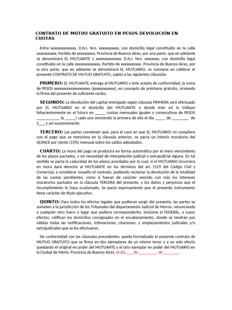 Modelo de Contrato de Mutuo Gratuito | PDF | Justicia | Crimen y violencia