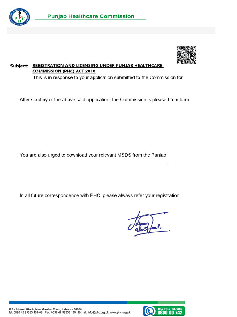 PHC Registration for Sultan Shifakhana | PDF