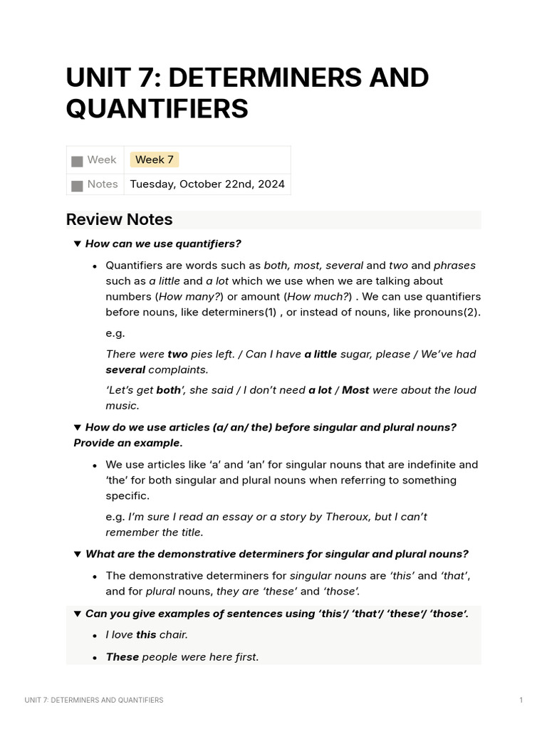 Understanding Quantifiers and Determiners | PDF | Grammatical Number ...