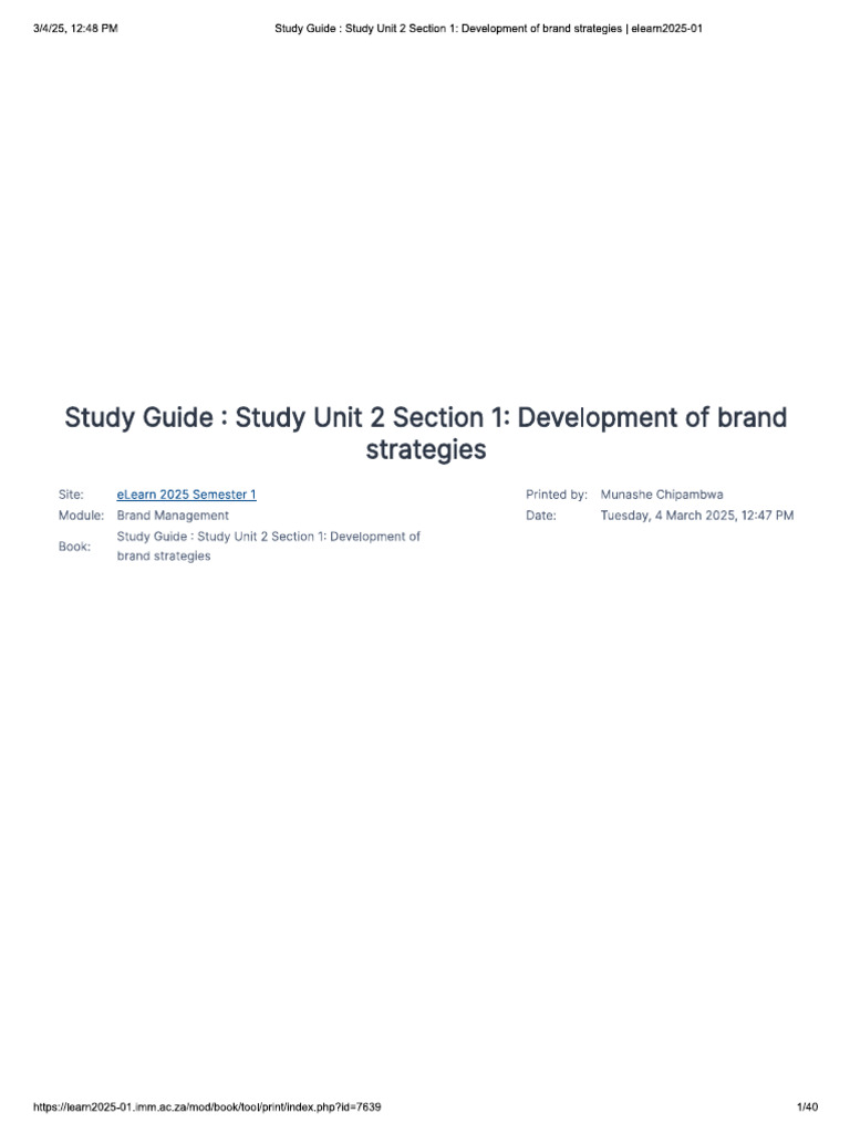 Study Unit 2 Section 1 Development of Brand Strategies | PDF
