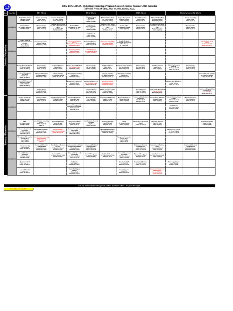Summer 2025 Class Schedule for BBA Programs | PDF | Economies | Business