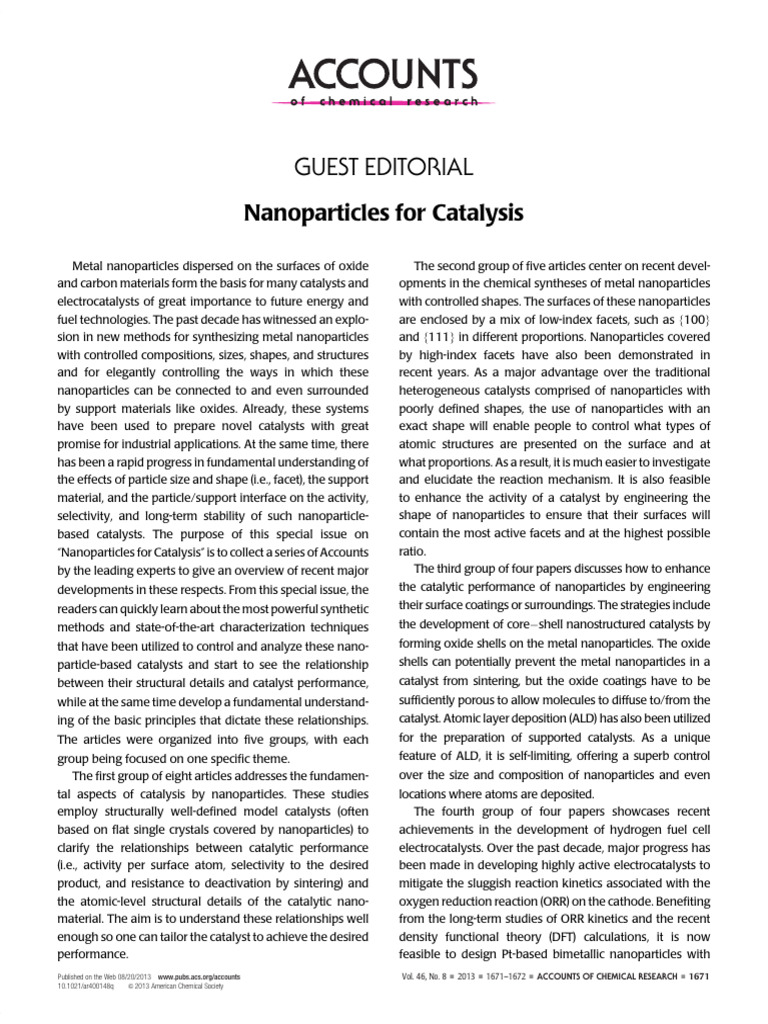 Xia Et Al 2013 Nanoparticles For Catalysis | PDF | Catalysis | Nanoparticle