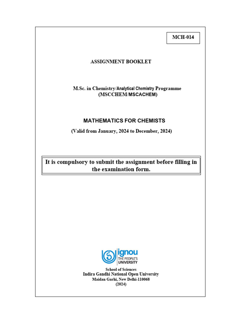 MCH-014 Assignment Booklet 2024 | PDF | Applied Mathematics