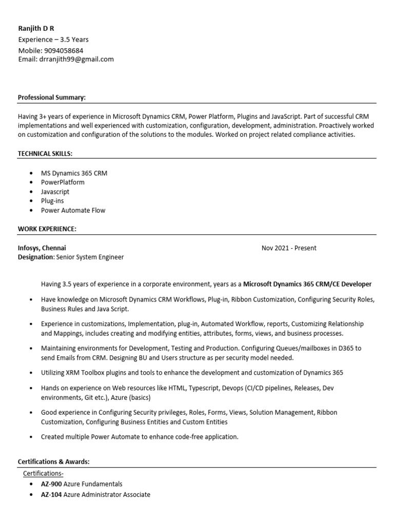 Microsoft Dynamics 365 CRM Developer Profile | PDF | Customer ...