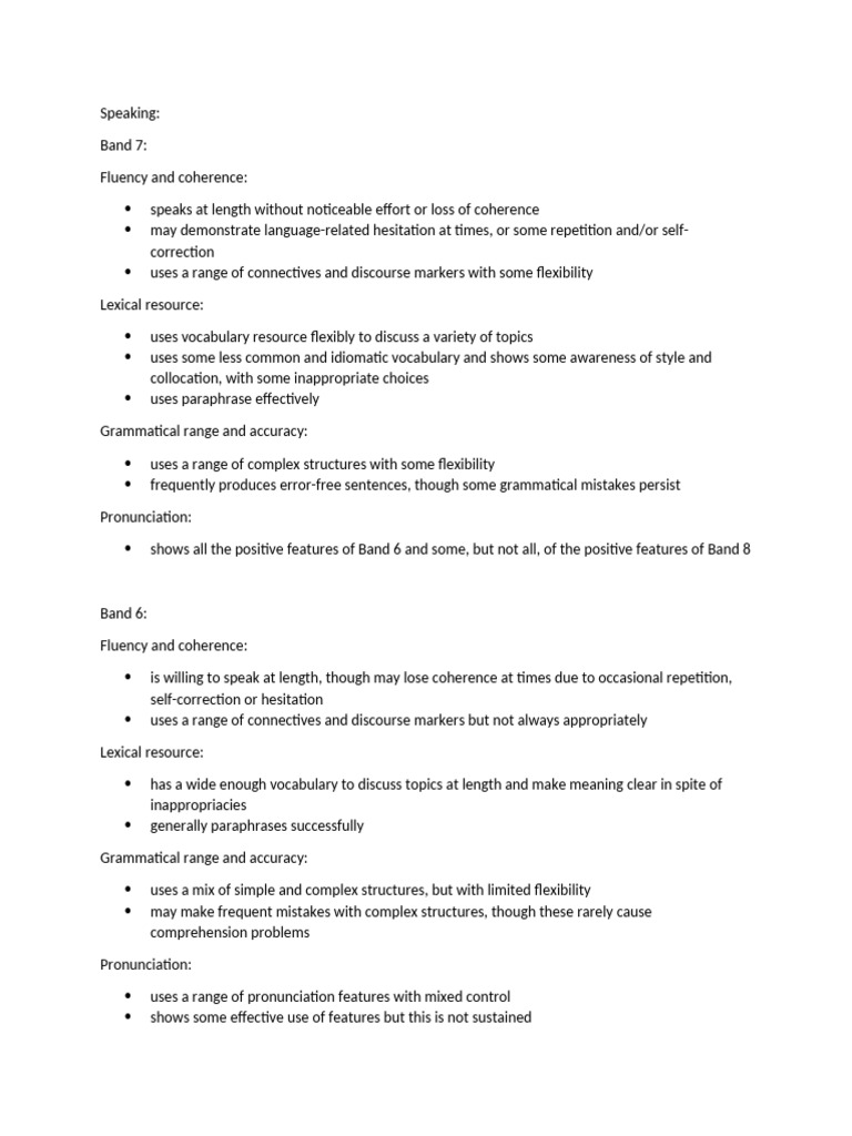 IELTS Speaking Band Descriptions | PDF | Fluency | Vocabulary