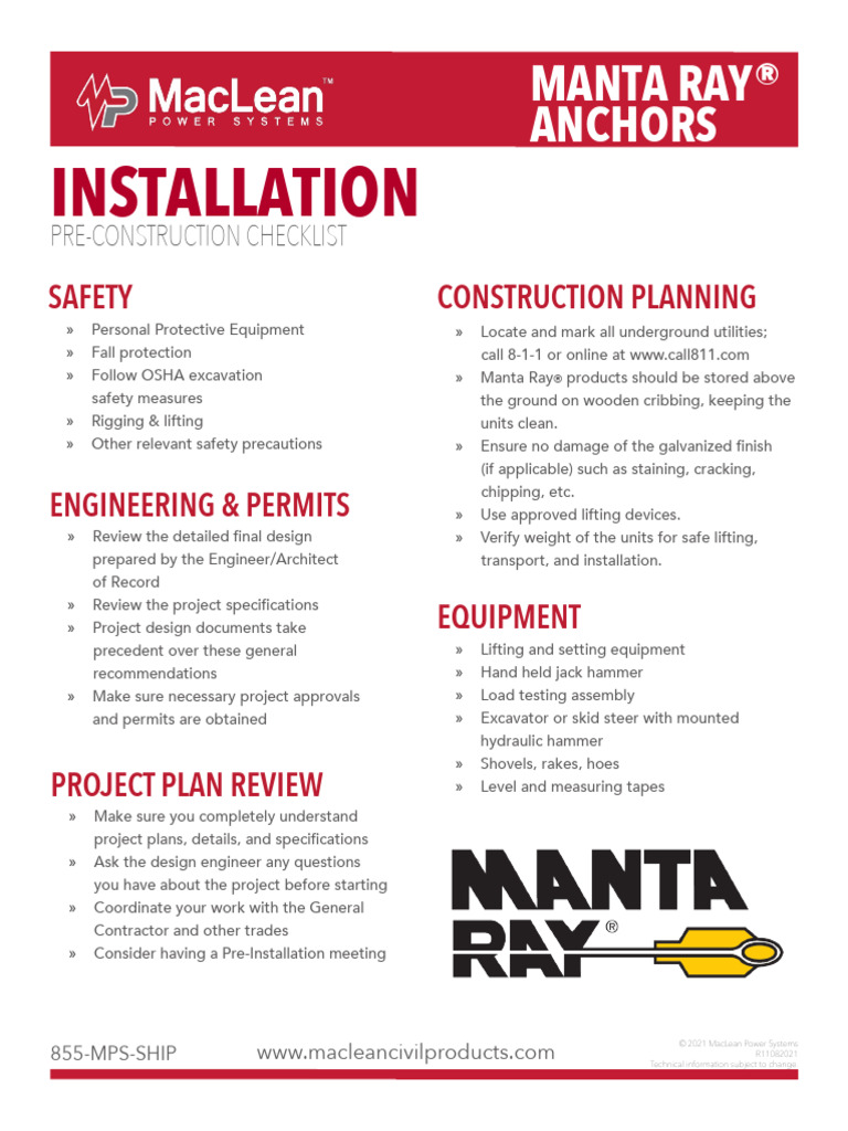 Manta Ray Anchors Installation Guide | PDF