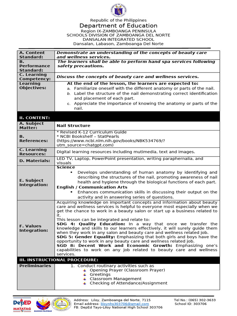 Nail Anatomy and Care Lesson Plan | PDF | Nail (Anatomy)