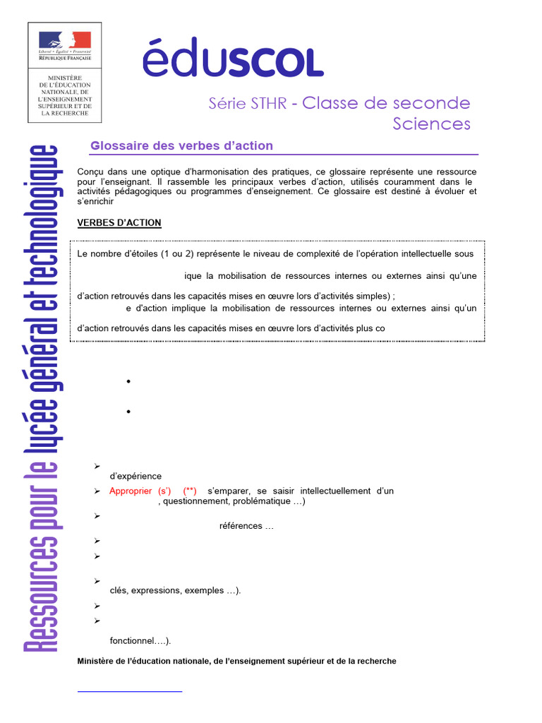 Glossaire des verbes d'action STHR | PDF | Science