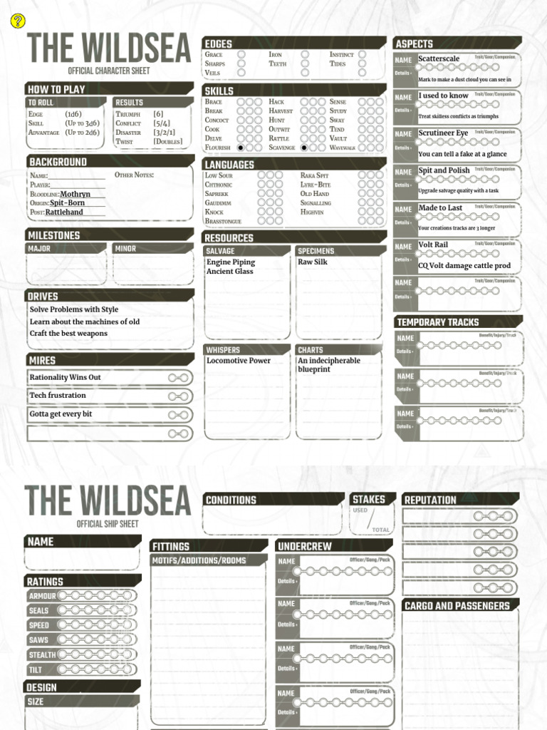 Wildsea Mothryn Character Sheet | PDF
