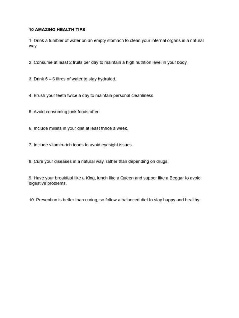 10 Essential Health Tips for Wellness | PDF