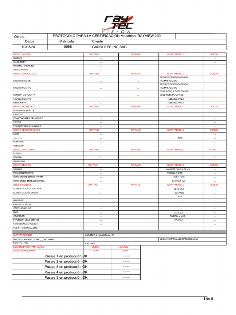 Protocolo de Certificación RAYVIEW 200 | PDF