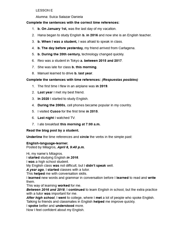 Time References in English Learning | PDF