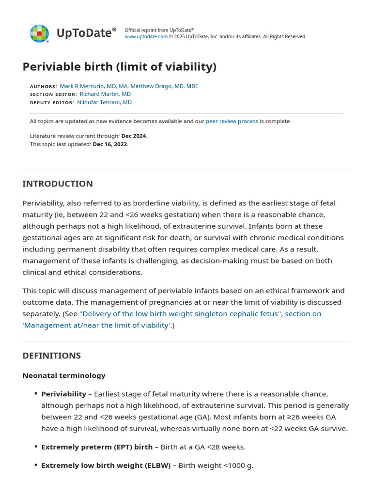Management of Periviable Birth Risks | PDF | Preterm Birth | Fetal ...