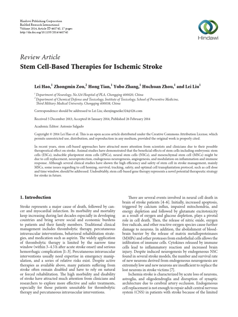 Stem Cell Based Therapies For Ischemic Stroke 13gqi7j2g3 | PDF ...