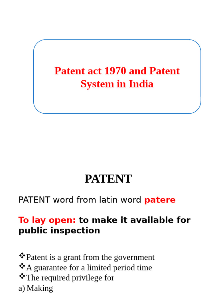 Indian Patent Act 1970 Overview | PDF | Patent | Glossary Of Patent Law ...