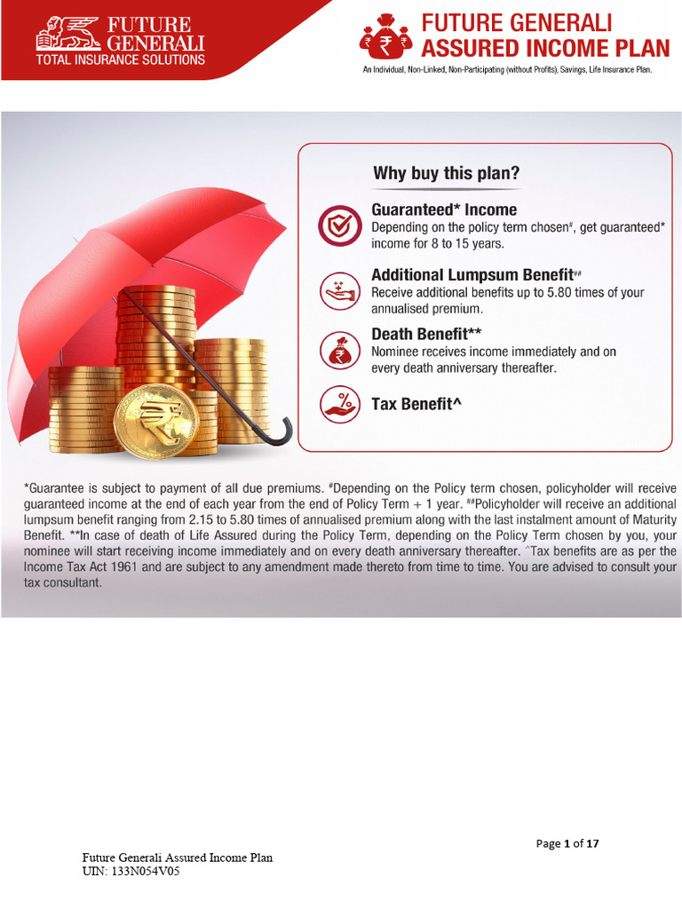Future Generali Assured Income Plan | PDF | Insurance | Present Value