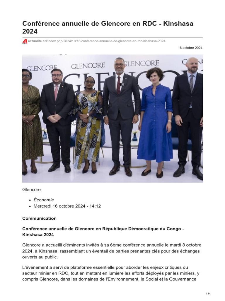 Conférence Glencore RDC 2024 à Kinshasa | PDF | Glencore | République ...