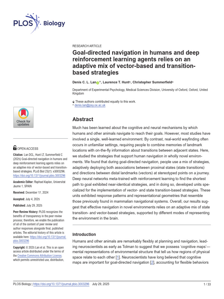 Goal-Directed Navigation in Humans and Deep Reinforcement Learning ...