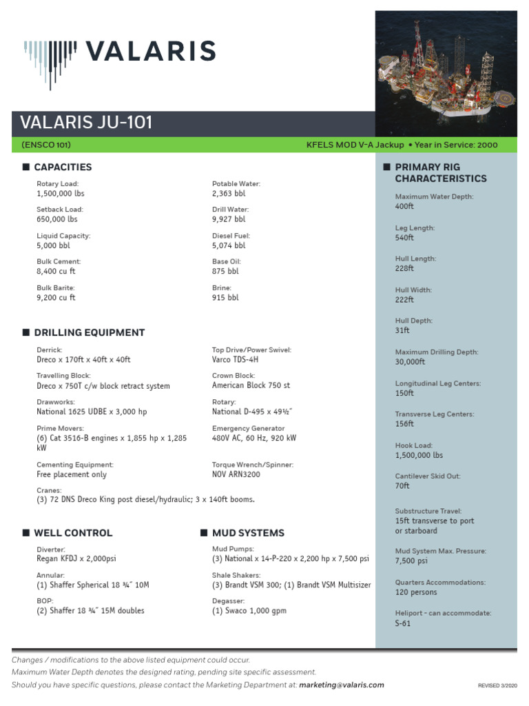 Valaris JU-101 Rig Specifications | PDF