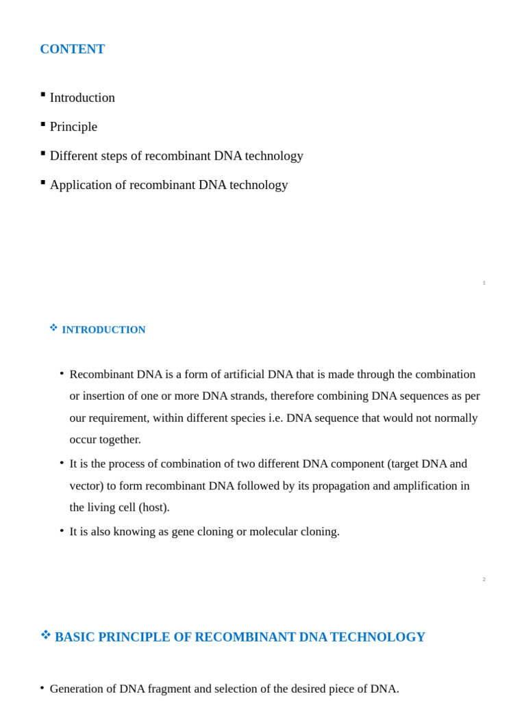 BASIC PRINCIPLE of RECOMBINANT DNA TECHNOLOGY | PDF | Molecular Cloning ...