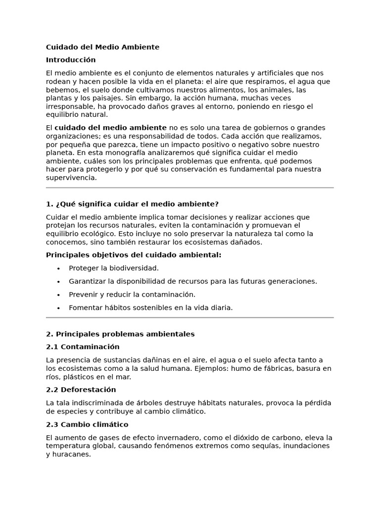 Cuidado del Medio Ambiente: Claves y Acciones | PDF | Entorno natural ...