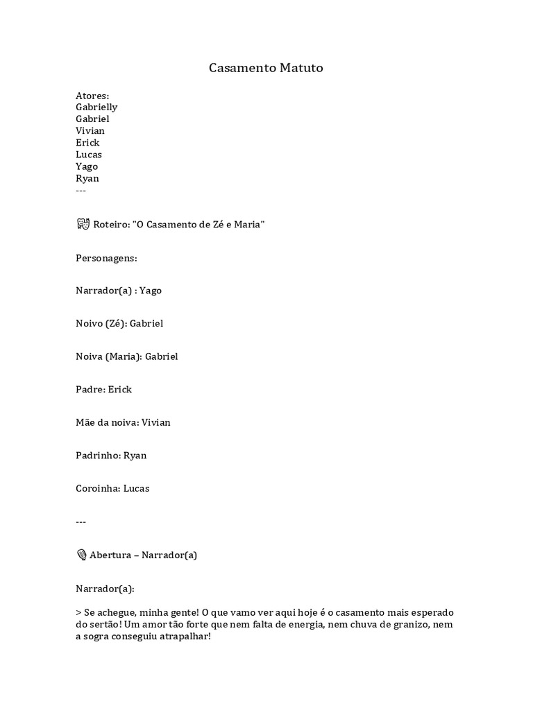 Casamento Matuto: Roteiro e Personagens | PDF