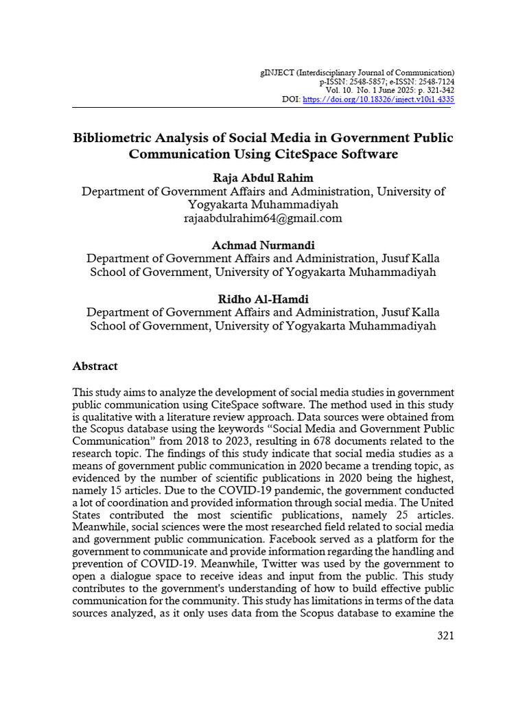 Bibliometric Analysis of Social Media in Government Public ...