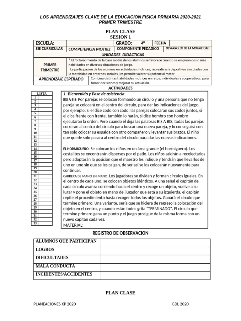 Planes Clase de Primaria Cuarto Grado 1er Trimestre | PDF | Educación ...
