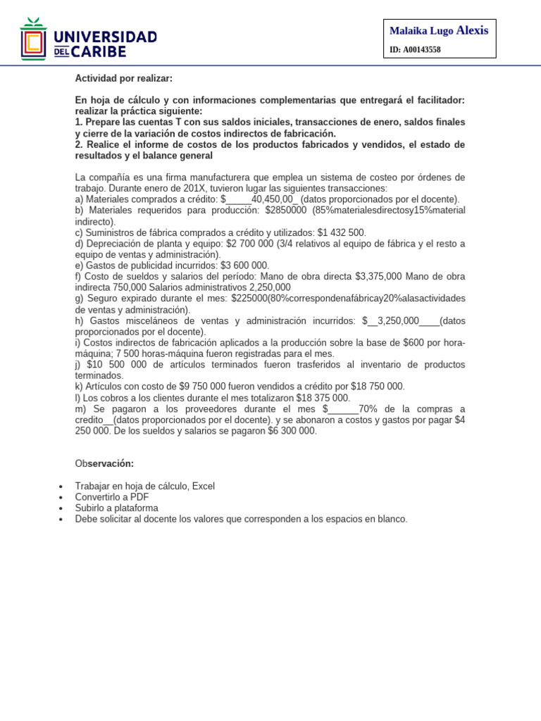 Informe de Costos y Resultados Enero 201X | PDF | Negocios económicos ...