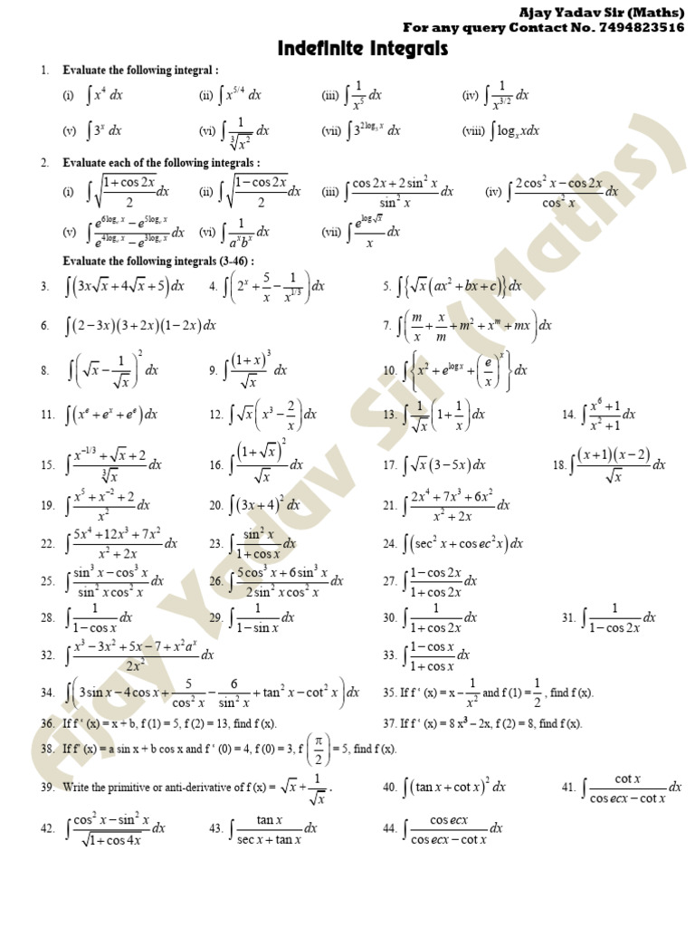 Indefinite Integrals Practice Problems | PDF | Chess Theory | Chess
