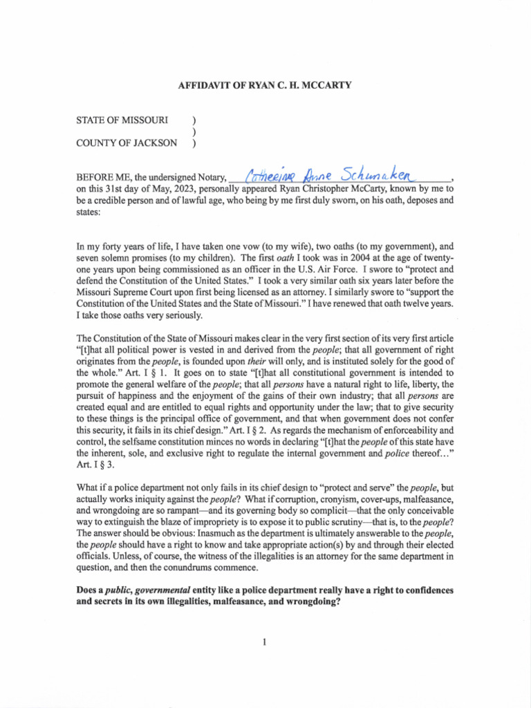 Ryan McCarty Affadavit SC100905 | PDF