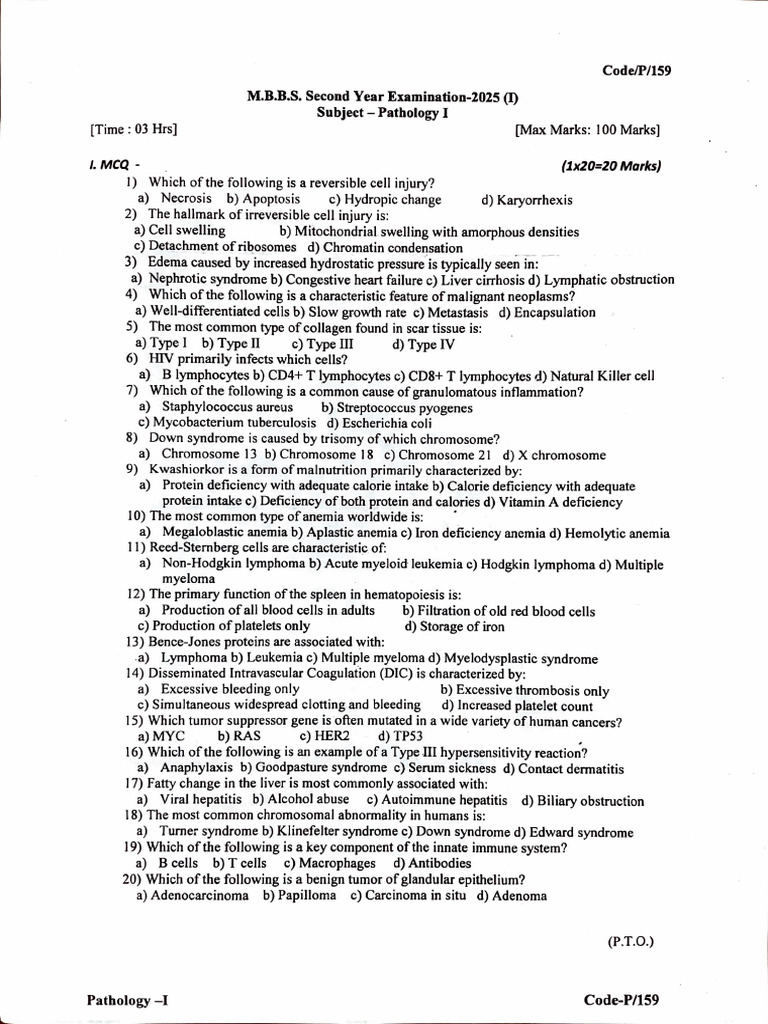 Important Pathology Questions for MBBS 2nd Year | PDF | Infection | Edema