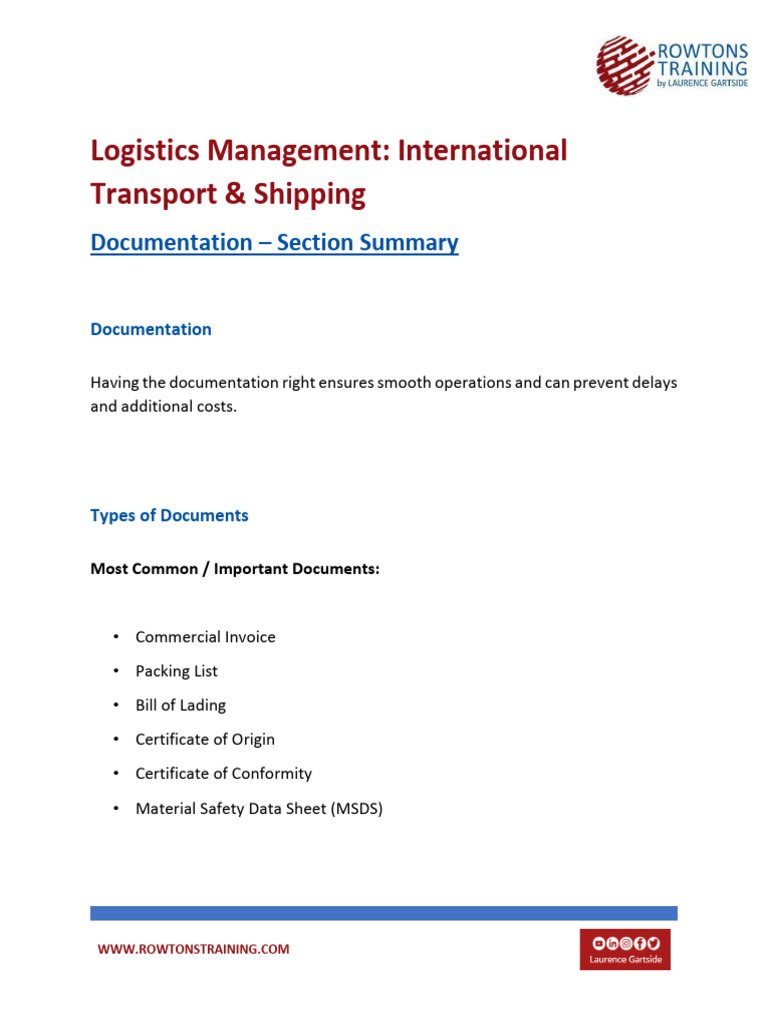 6.+Documentation+-+Section+Summary+ +LogMgt | PDF | Bill Of Lading | Cargo