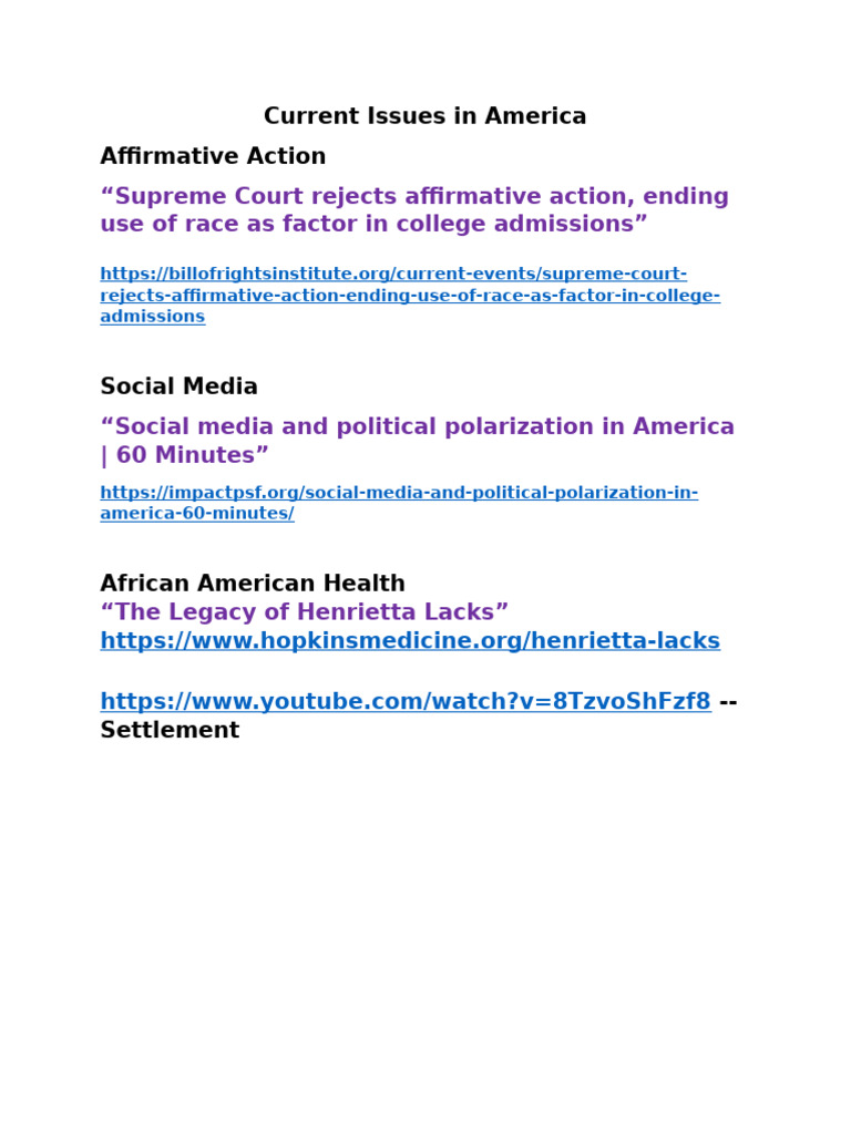 Current Issues in America | PDF