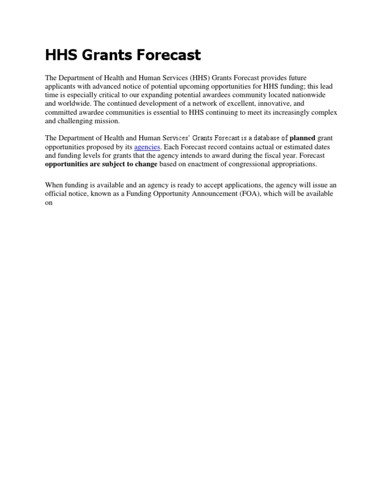 HHS Grants Forecast PDF