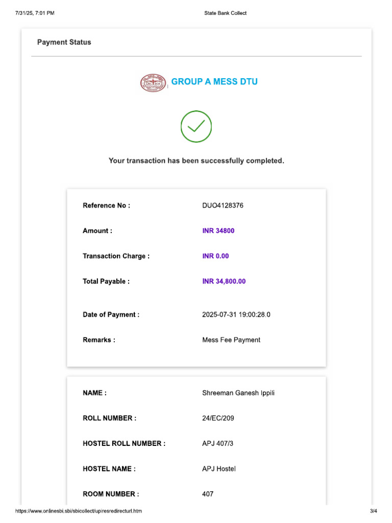 Mess Fee Payment | PDF