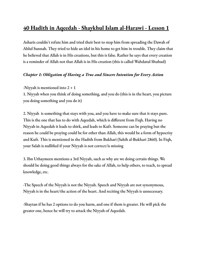40 Hadith on Aqeedah by Shaykh al-Harawi | PDF | God In Islam | Hadith