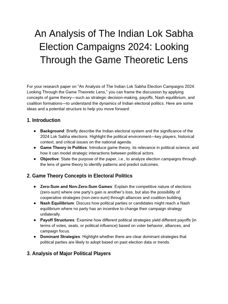Game Theory in 2024 Indian Elections | PDF | Game Theory | Linear ...