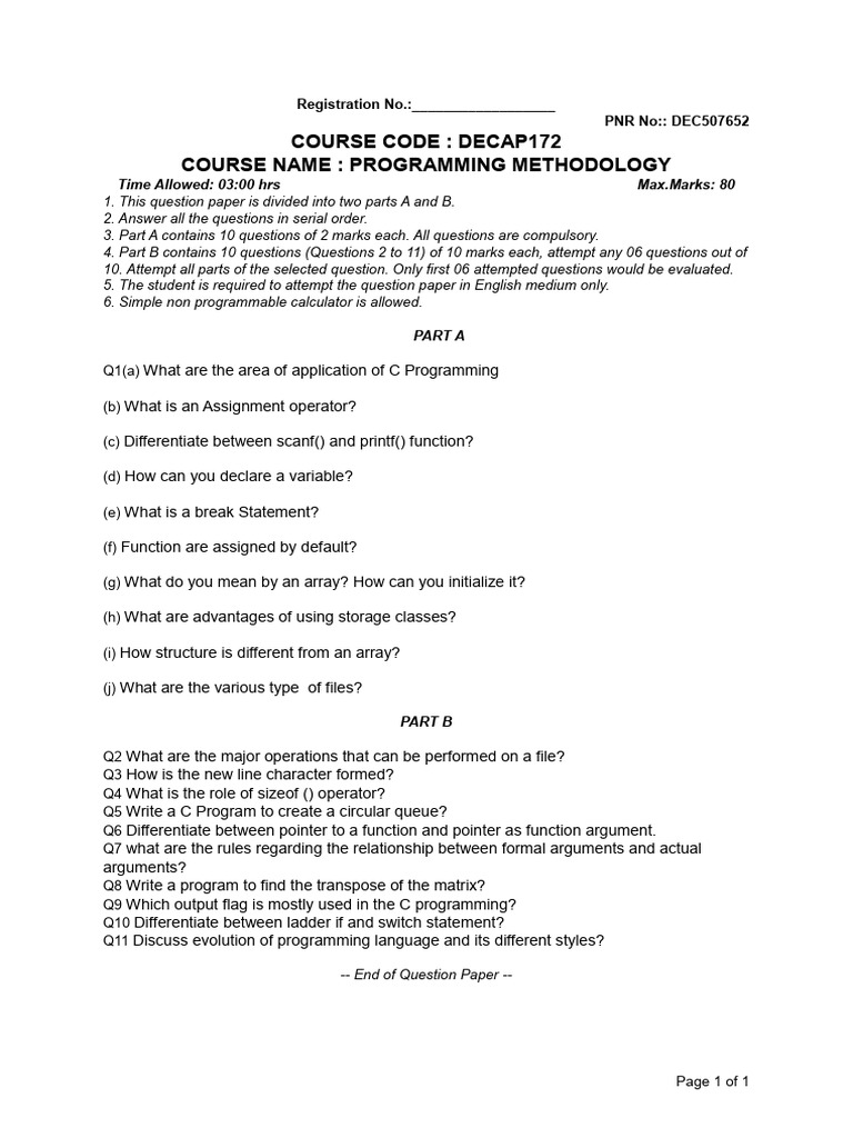 Programming Methodology Exam Paper | PDF