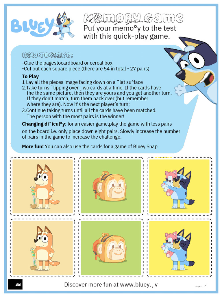 Bluey Memory Game Instructions | PDF