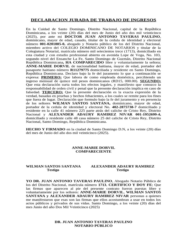Declaración Jurada de Ingresos 2025 | PDF | República Dominicana