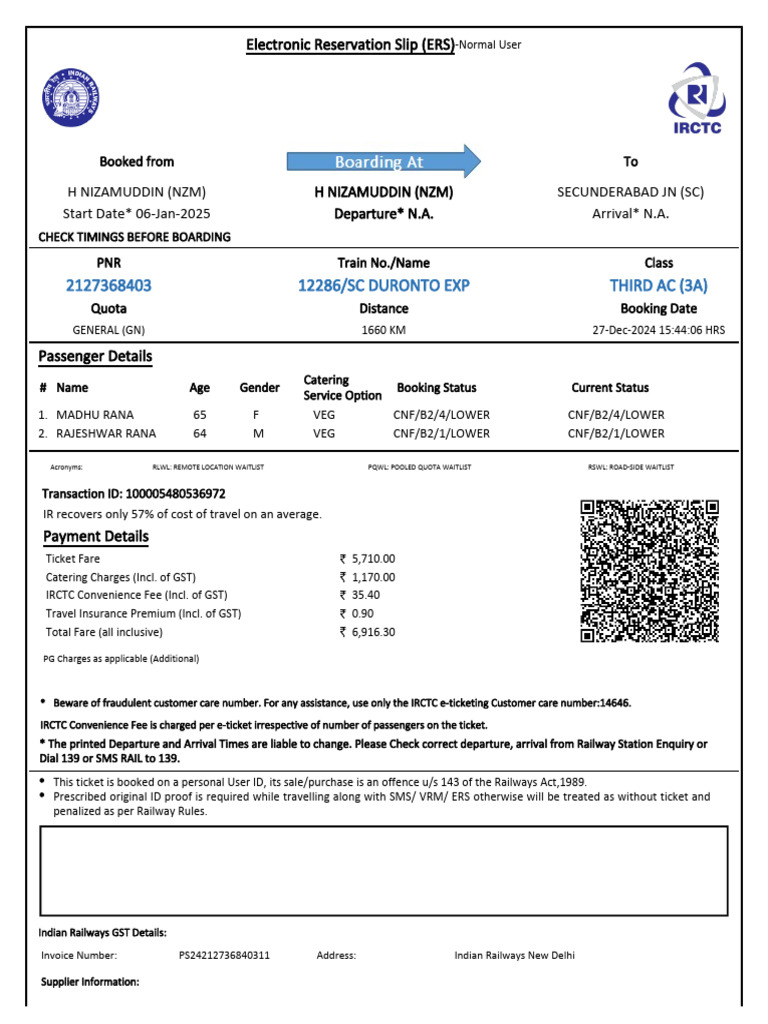 12286/Sc Duronto Exp Third Ac (3A) | PDF | Identity Document