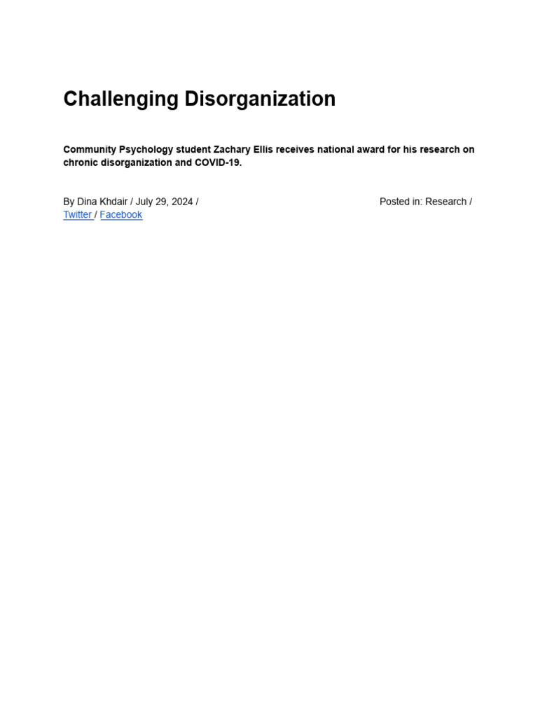Zachary Ellis Wins Award for Disorganization Research | PDF ...