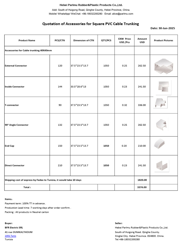 Quotation for PVC Cable Trunking Accessories | PDF