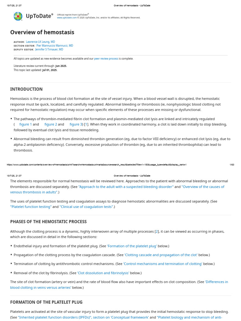 Overview of Hemostasis Process | PDF | Coagulation | Platelet