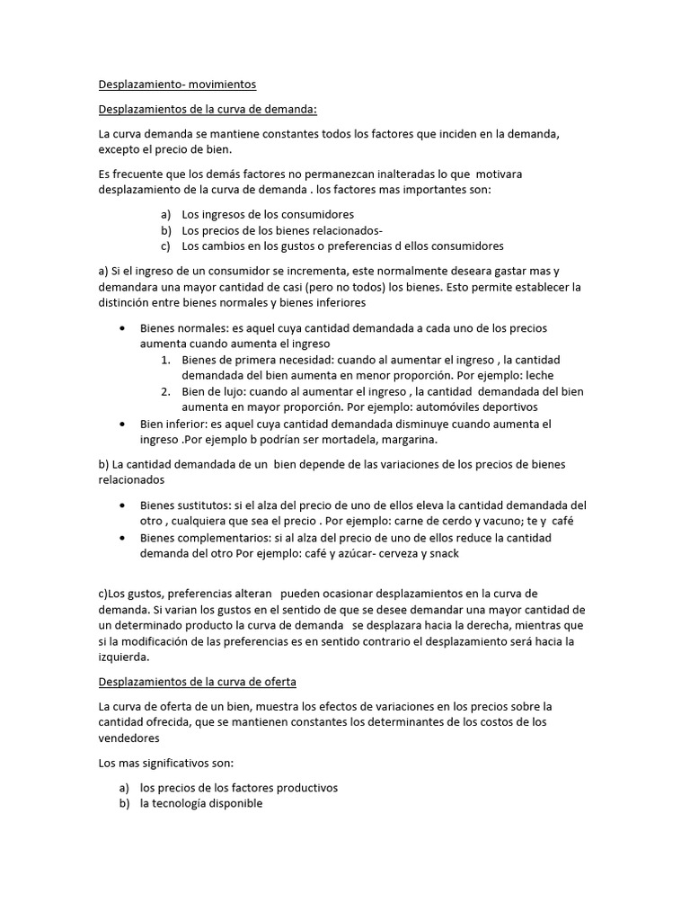 Desplazamientos en Curvas de Demanda y Oferta | PDF | Oferta y demanda ...