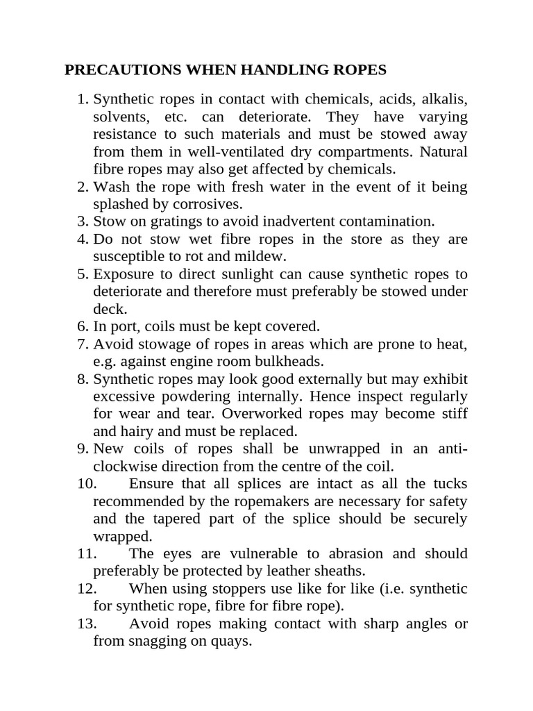 Synthetic Mooring Rope Handling Tips | PDF | Rope | Manufactured Goods
